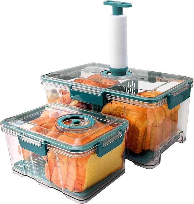2 Pack Bread Storage Container,Green,7.5L+2.5L | Airtight Bread Box with Time Recording Lid,For Kitchen Countertop,Bread Storage Container,For Homemade Breads Toast Cookies