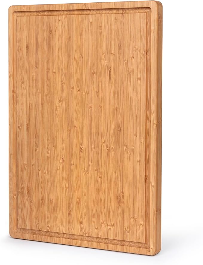 Bamboo Cutting Board with Handles and Juice Grooves, 12 x 9 x 0.47 Inches, Carbonized Wood Kitchen Chopping Board