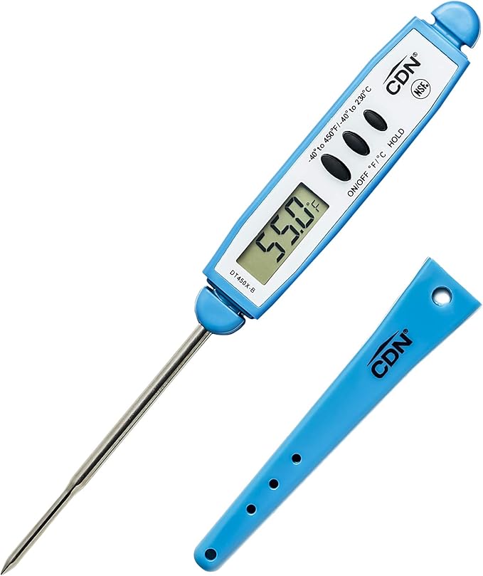 CDN ProAccurate® Instant Read Digital Pocket Thermometer for Meat, Cooking with 2.5mm Reduced Tip, Stainless Steel Stem, Fast Accurate Readings, Blue (DT450-B)