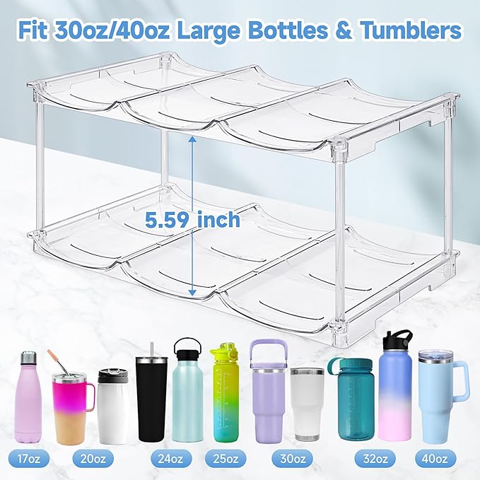 spospo Stackable Water Bottle Organizer for Stanley 40 oz Tumbler | Water Bottle Holder for Cabinet, Pantry Kitchen Organizers and Storage for Stanley Cup Accessories, Tumbler Organizer, 4 Pack
