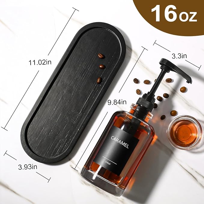 Coffee Syrup Dispenser for Coffee Bar, Glass Syrup Dispenser with 1/4oz Large Capacity Pump, Coffee Syrup Pump Dispenser for Coffee Station, 16.9 fl oz Maple Syrup Bottles for Coffee Bar Organizer