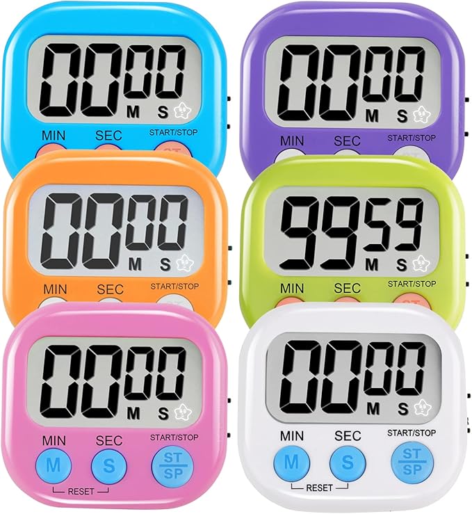 6 Pack Multi-Function Electronic Timer - Magnetic Digital Timers Big LCD Display the Loud/Silent Switch Countdown Timer Extensively Use in Break Time, Cooking,Gym, Meeting, Classroom