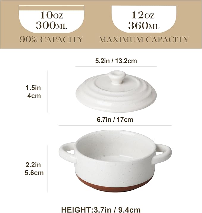 MALACASA 12 OZ Small Casserole Dishes for Oven, Mini Cocotte Set of 4 | Ramekins with Lids and Handles, Ceramic Mini Dutch Oven Set of 4, Single Serving, Oven, Dishwasher Safe, Multicolor