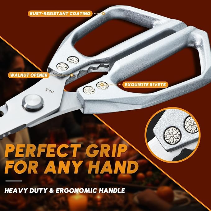 Huusk Kitchen Scissors for Food, Heavy Duty Kitchen Shears Set all Purpose | Stainless Steel Sharp Cooking Scissors for Meat, Fish, Chicken Bones, Turkey, Comfortable Handles, Gifts for Women
