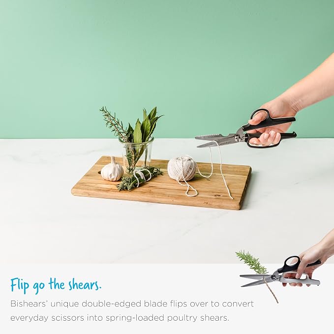 Dreamfarm Bishears 2-in-1 Kitchen Scissors and Shears | Bone cutting, herb stripping notched shearing blades that separate for easy cleaning with protective cover for safe storage