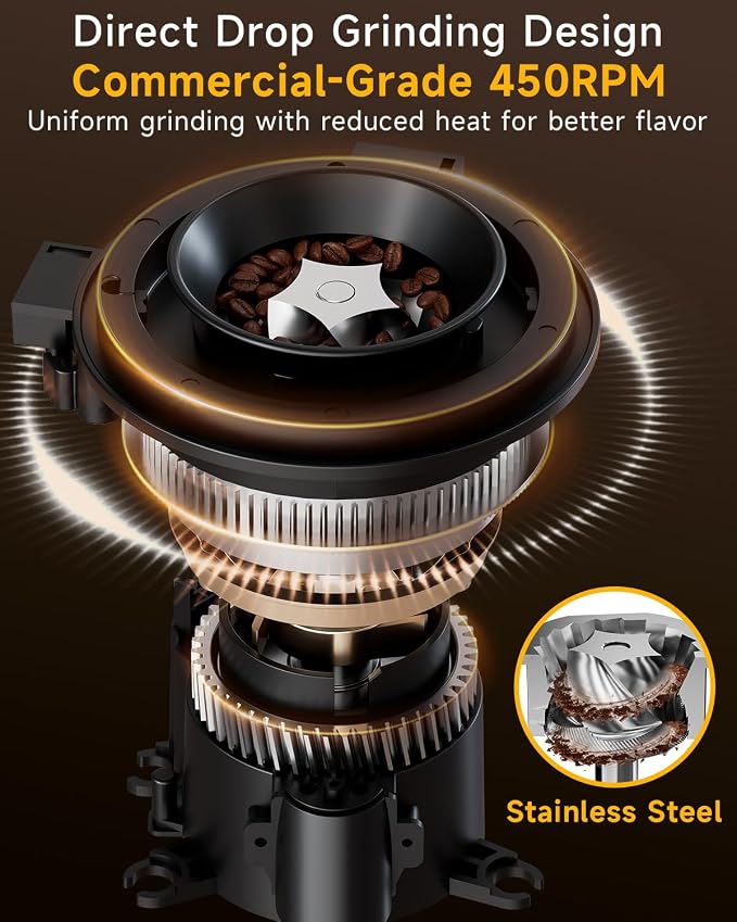 Conical Burr Coffee Grinder with 40mm Stainless Steel Burr, 34 Grind Settings & Anti-Static, Electric Espresso Grinder for Home Use –Perfect for Espresso, Drip Coffee, French Press & Cold Brew, Silver