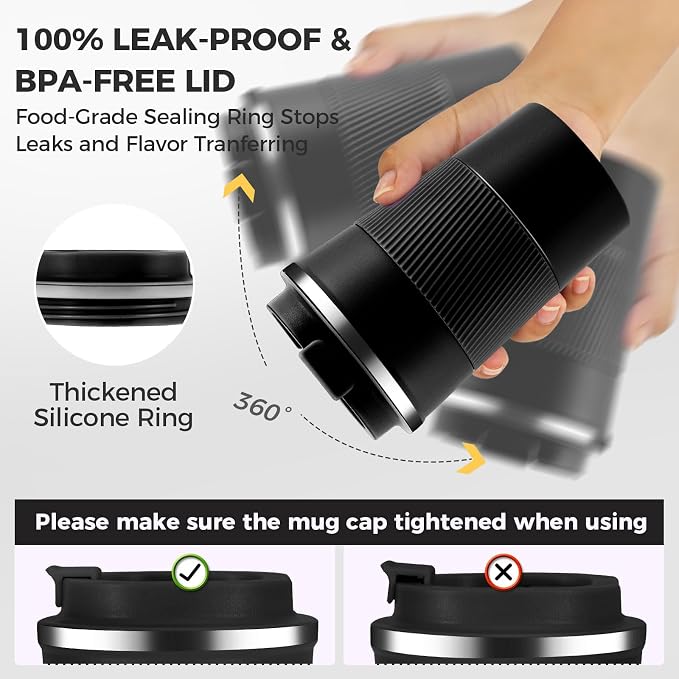 Volhoply 13 oz Stainless Steel Insulated Travel Coffee Mug with Fip Lid Bulk 4 Pack,Reusable Double Wall Vacuum Metal Coffee Cup,Portable Leak Proof Thermal Tumbler for Hot & Cold Drinks(Assorted,4)