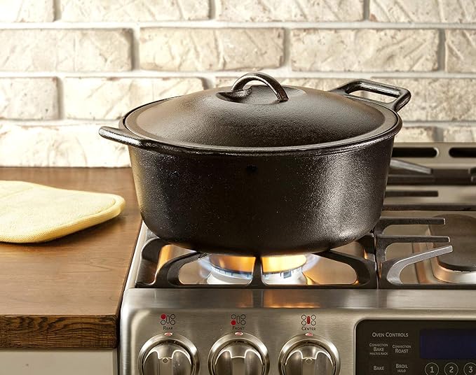 Lodge BOLD Exclusive 7 Quart Premium Pre-Seasoned Cast Iron Dutch Oven with Lid - Dual Handles - Use in the Oven, on the Stove, on the Grill or over the Campfire - Black