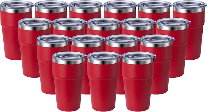 MEWAY 16oz Tumbler Double Wall Vacuum Insulated Travel Mug Bulk, Stainless Steel Tumblers with Lid, Powder Coated Coffee Cups for Cold & Hot Drinks (Red,18 Pack Pack)