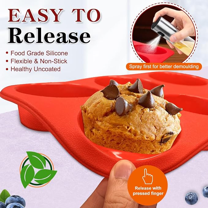 Walfos Silicone Muffin Pan - 6 Cup Non-Stick Cupcake Pan for Baking, Food Grade and BPA Free, Perfect for Egg Muffin, Cupcake, Quiches and Frittatas (3 Pack)