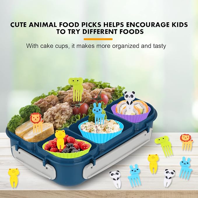 Bento Box for Kids 1300ML with 4 Compartment & Food Picks Cake Cups, Blue | Lunch Box Containers for Adults/Kids/Toddler, Leak-Proof, Microwave/Dishwasher/Refrigerator Safe, BPA Free
