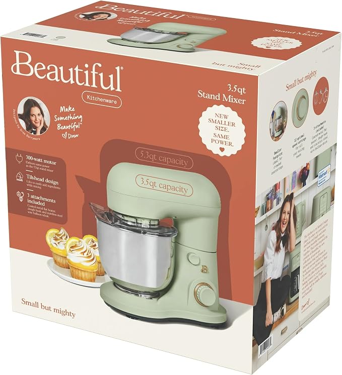 3.5 Qt Stand Mixer, 300W Powerful Motor, Tilt-Head Design with Stainless Steel Bowl, 12 Speeds, Includes Dough Hook Whisk Beater for Baking Mixing (Sage Green)