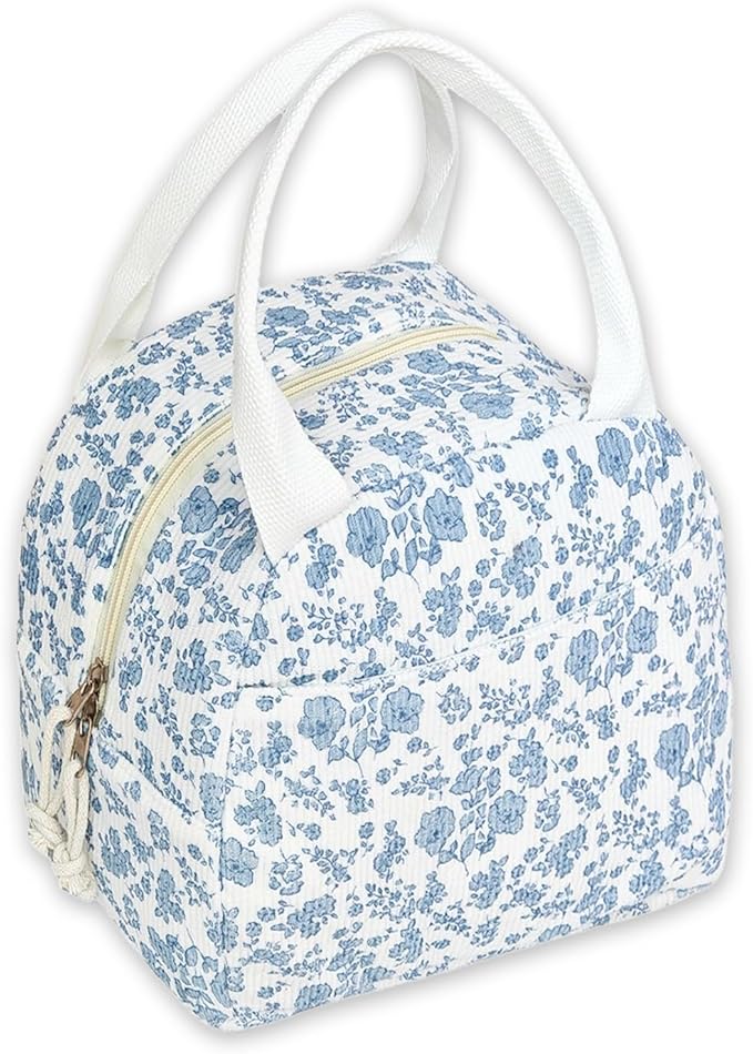Lunch Box for Women, Reusable Insulated Lunch Box Floral Tote Bags Corduroy Totes for Women Office Work Travel Picnic