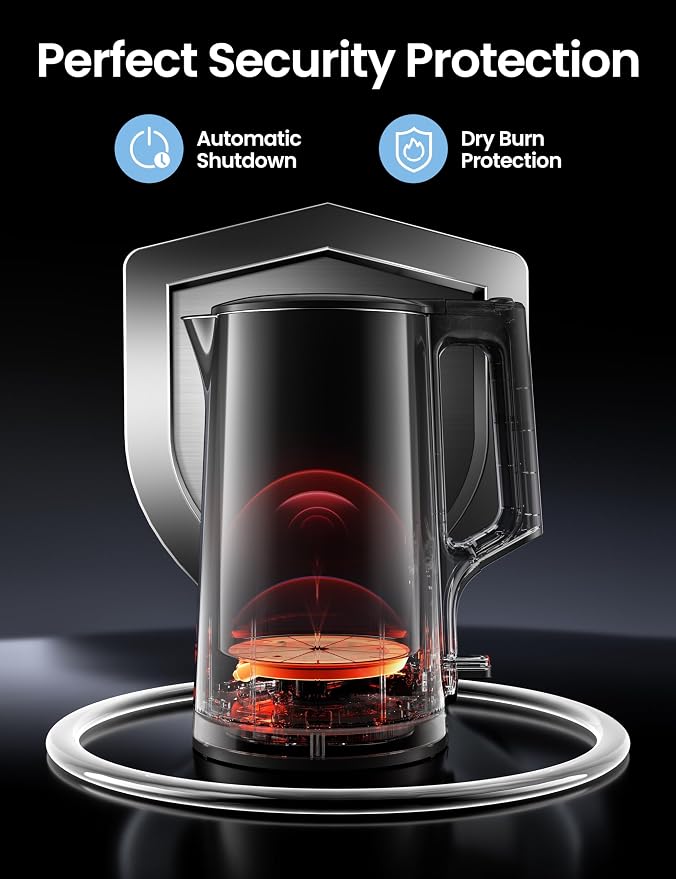 COMFEE' 1.7L Double Wall Stainless Steel Electric Kettle