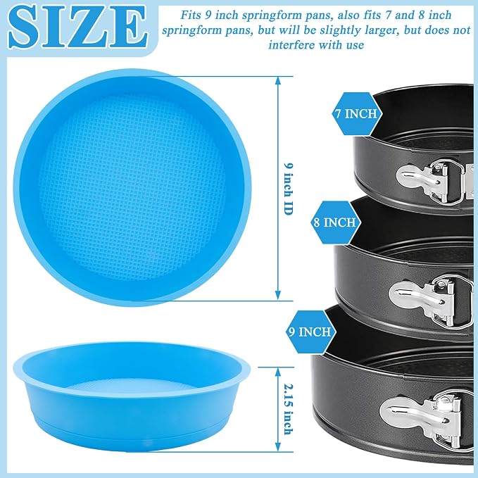 Cheesecake Pan Protector Silicone 9 Inch Cake Pan Springform Pan Protector Non-Stick BPA Free Cheesecake Water Bath Pan, Prevent Water from Entering the Spring Form Pan (Blue)