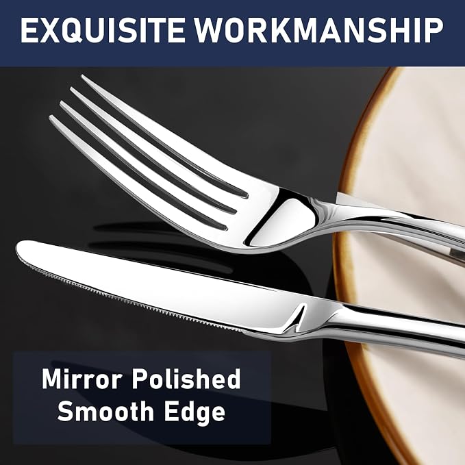 Heavy Duty Silverware Set for 6, Stainless Steel Flatware Cutlery Set | Heavy Duty Steak Knife Fork and Spoon, Dishwasher Safe, Gift Package for Wedding Housewarming