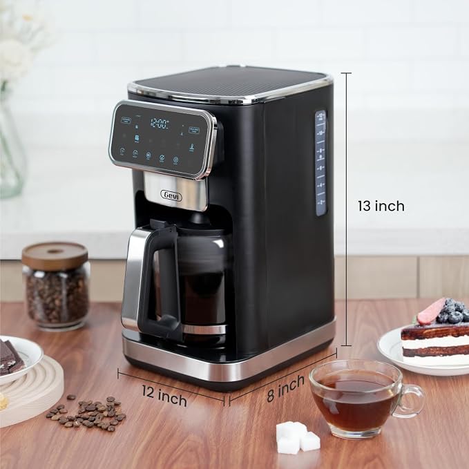 Gevi Touchscreen 12-Cup Coffee Maker, Bold & Iced Brew, Glass Carafe | 12-Cup Drip Brewer, Programmable Timer, 4H Warm Plate, Auto Shutoff, Reusable Filter