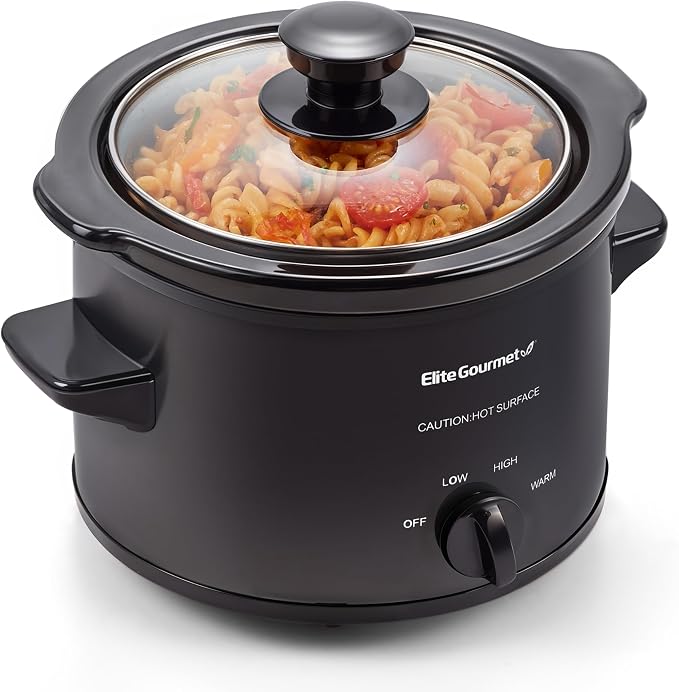 Elite Gourmet MST-250XBX Electric Ceramic Slow Cooker, 1.5 Qt, Black | Adjustable Temp, Dishwasher-Safe - Great for Entrees, Sauces, Soups, Roasts, Stews & Dips