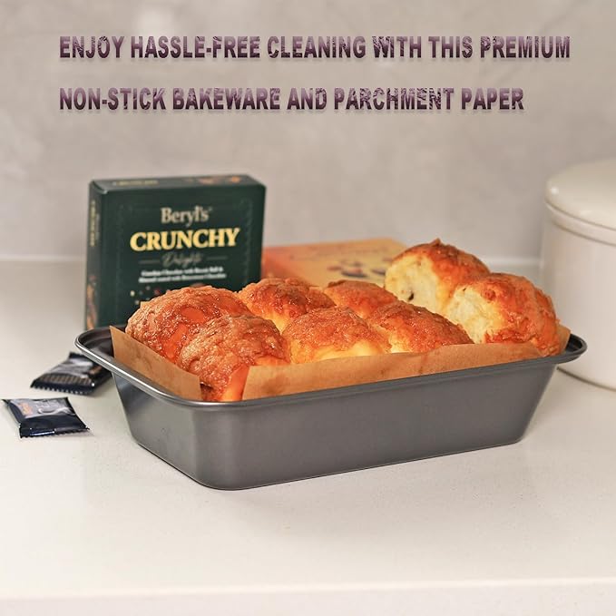 2 PCS Nonstick Loaf Pan Set, 9 x 5 Inch Carbon Steel Rectangle Bakeware with 100 Unbleached Parchment Liners for Baking Toast, Cakes, Banana Breads, Gray