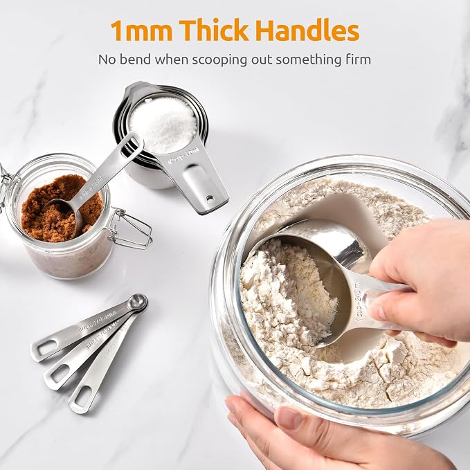 U-Taste Measuring Cups and Spoons, 18/8 Stainless Steel Measure Set of 12 | Metal Measuring Cups Spoons, Stackable Teaspoon Tablespoon Scoop Food Portions, Kitchen Gadgets for Dry & Liquid Ingredient