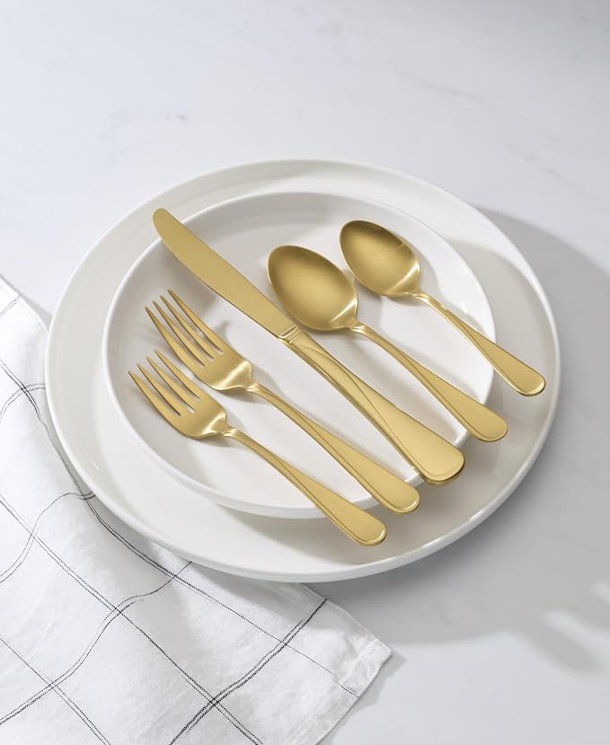 Oneida Flight Gold Satin 20-Piece 18/0 Silverware Set for 4, Flatware | satin finish, dishwasher safe | includes knives, forks, and spoons | heavy duty, cutlery set for kitchen and dining, utensils