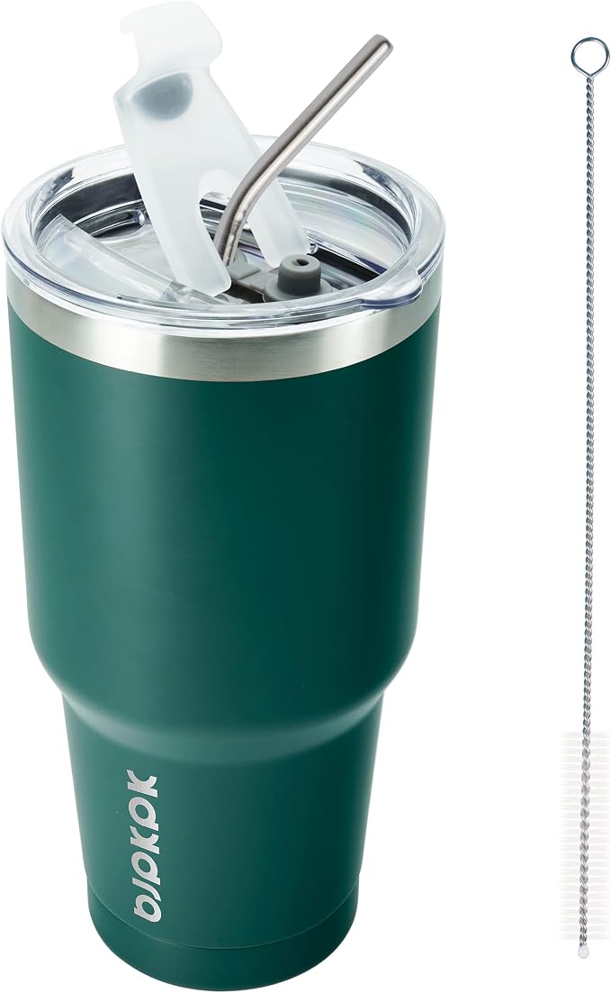 BJPKPK 30 oz Tumbler with Lid and Straw, Insulated Stainless Steel Cup | Double Wall Vacuum, BPA Free, Leak Proof, Keeps Hot/Cold, Travel & Beach Ready, Car Holder Fit, Army Green