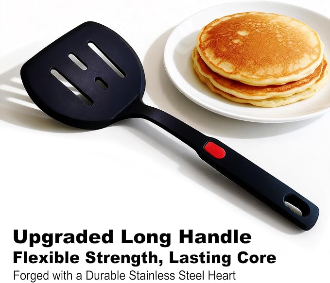 2 Piece Silicone Pancake Spatula Turner | 600°F Heat Resistant Spatulas for Nonstick Cookware,Large Kitchen Cooking Utensils Set for Egg,Pancake,Burger