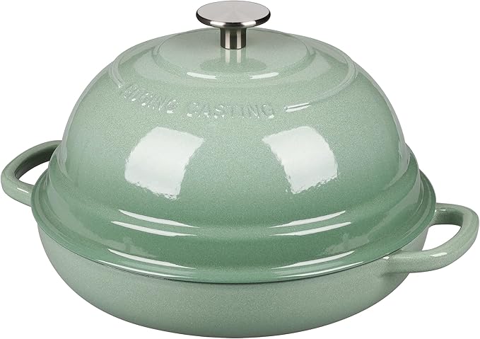EDGING CASTING Enameled Cast Iron Dutch Oven Pot with Lid, Round Bread Oven for Homemade Sourdough Bread Baking, 6 Quart, Sage Green