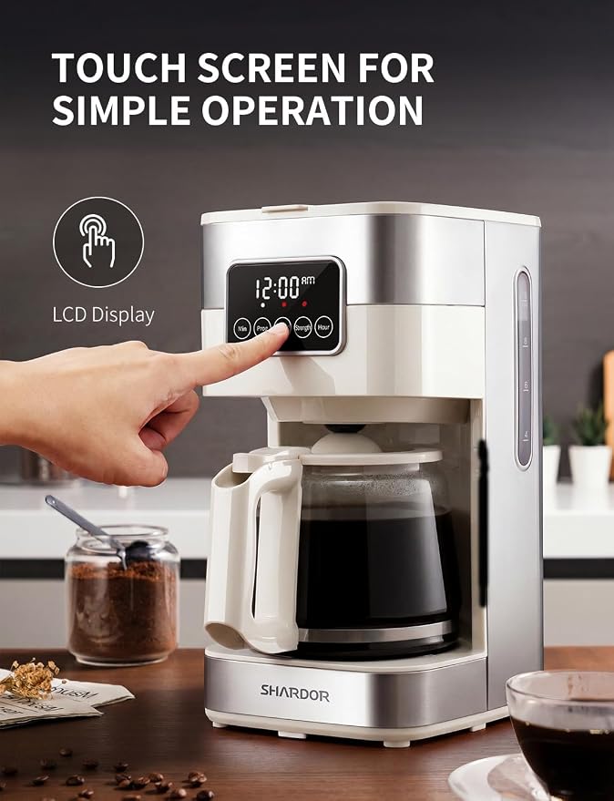 SHARDOR 10-Cup Programmable Coffee Maker, Regular & Strong Brew Drip Coffee Machine for Home and Office, Auto Shut Off, Permanent Filter (Beige)