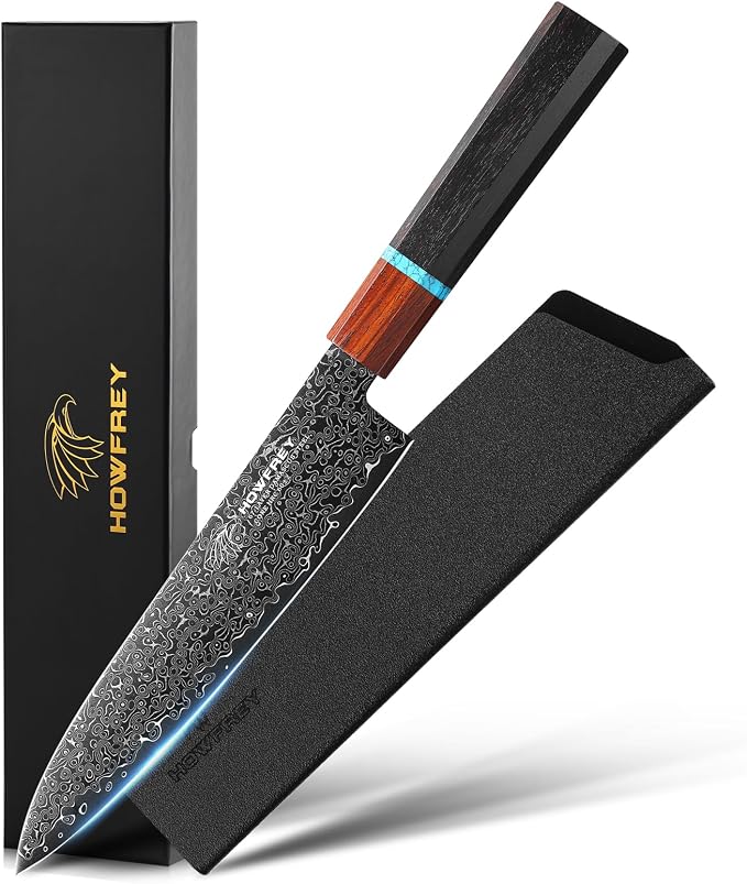 Damascus Chef Knife, 8 Inch 67-Layer Japanese Kitchen Knives Sharp High Carbon Stainless Steel with Ergonomic Pakkawood Handles, Elegant Gift Box Packaging for Home and Kitchen Birthday Dad Mom Gift