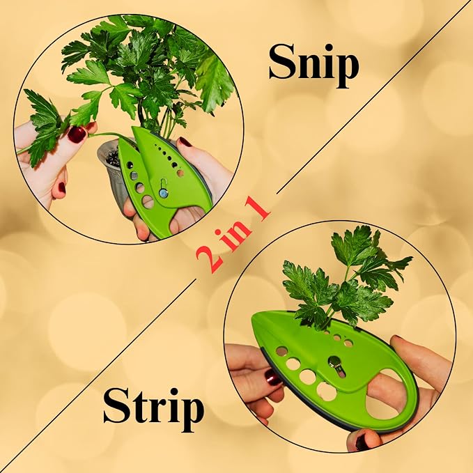 2-in-1 5-Blade Herb Scissors & Herb Stripper Set | 10-Hole Leaf stripper Stem Remover + Stainless Steel Herb Shears with Safety Cover & Cleaning Comb | Dishwasher Safe Kitchen Tool for all Herbs