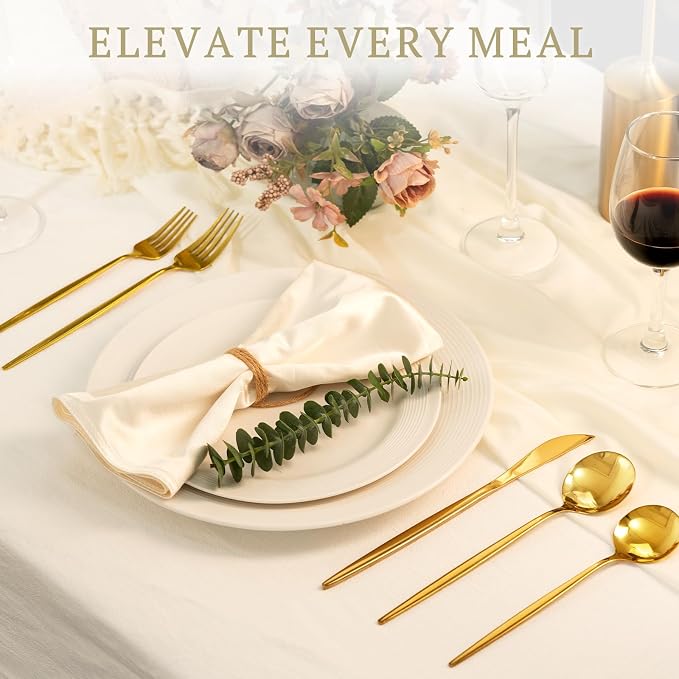 Astercook Silverware Set 48-Piece Gold Flatware Set with Steak Knives Food-Grade Stainless Steel Cutlery Set for 8 Mirror Polished Utensils Set for Home Kitchen Restaurant
