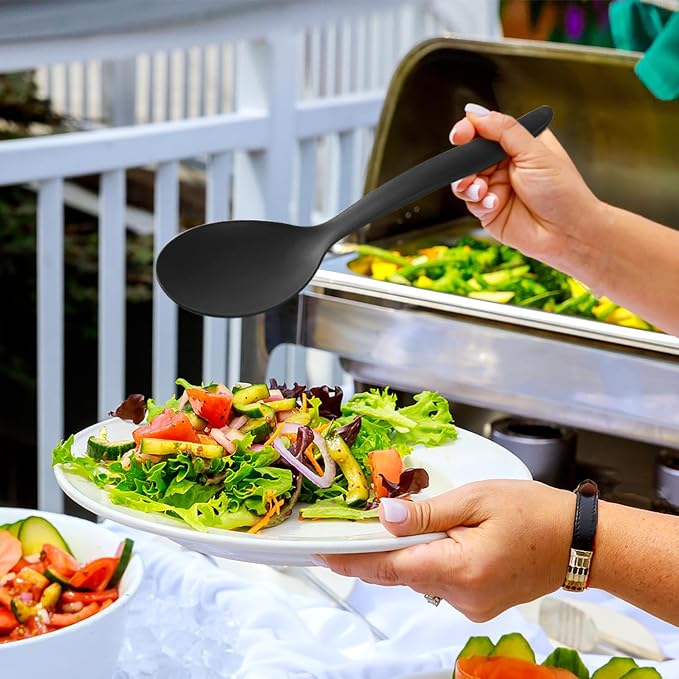 Reusable Plastic Serving Utensils Set of 24, Wheat straw Large Serving set 10" Serving Spoons/10" Slotted Spoons/9.4" Tongs, for Party Chafing Dish Buffet Catering (Black, Not for Cooking)