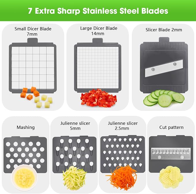 Vegetable Chopper with Container, 10 in 1 Manual Food Chopper Cutter, Grey | Multifunctional Sharp Blades Dice, Slice, Shred & Grate for Onions, Salads, Fruit at Home Kitchen for Various Use