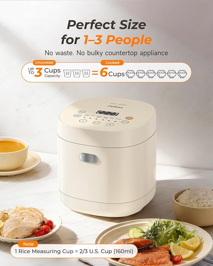 Feekaa Rice Cooker Small, 3-Cup Uncooked (6-Cup Cooked), Compact Mini Rice Cooker Small Kitchen with Ceramic Coated Inner Pot, Rice Maker with 6 Menu Options, 12H Delay Timer, Low Temperature Cooking