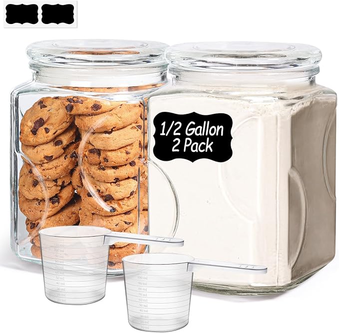 ComSaf Half Gallon Square Glass Pantry Jars with Lids 2 Pack Wide Mouth | Flour sugar rice, Cookies coffee snacks, Cereal organization, Kitchen storage, Cabinet organization, Sourdough pickling