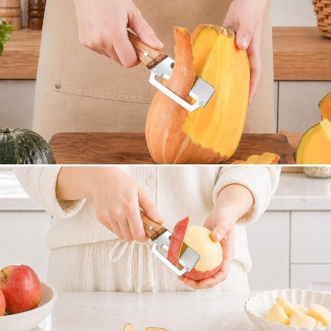 2 Pack Multifunctional Vegetable Peeler with Wooden Handle & Bottle Opener Multi Functional Stainless Steel Peeler for Kitchen, Peeler for Fruit, Potato, Carrot, Pumpkin, Apple Peeling