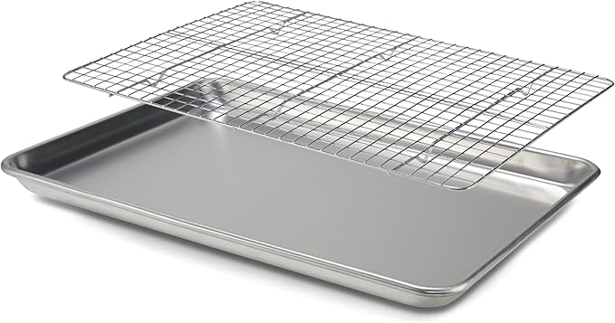 Baking Sheet Pan and Cooling Rack - Half Sheet, 18" x 13" Aluminum Cookie Sheets and Stainless Steel Wire Rack for Baking