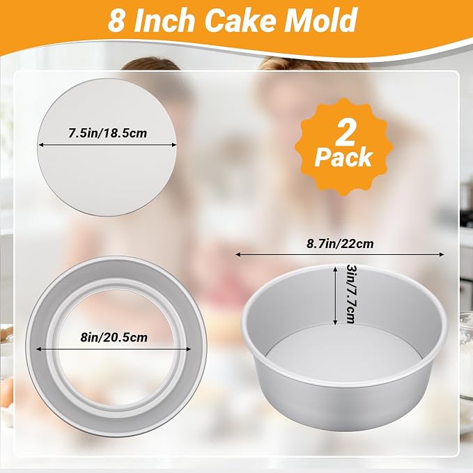 Beasea Cake Pans Removable Bottom, 8 inch Cheesecake Baking Pan Set of 2, Round Movable Cake Pan Aluminum Alloy Mini Cake Pan for Oven Baking