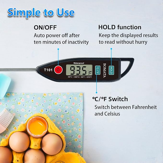 BOMATA Digital Water Thermometer for Liquid, Meat, Cooking, IPX7 Waterproof | Instant Read Food Thermometer, 5in Long Probe for Candle, Water, Meat, BBQ! T101 (Black Color)…