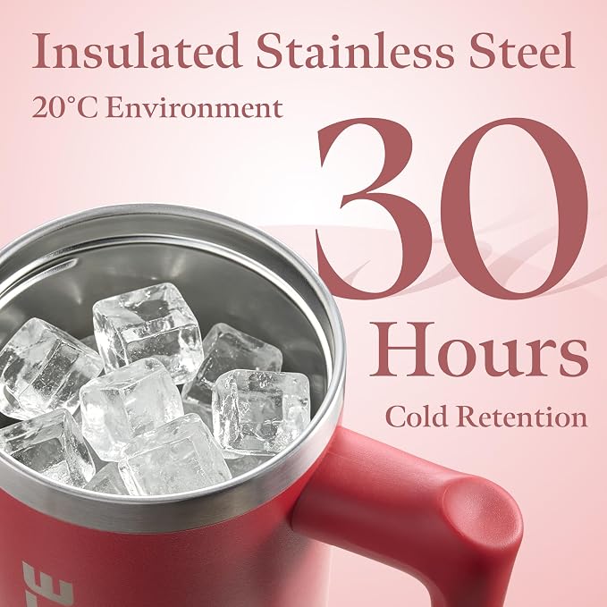 Deep Red 30 oz Tumbler with Handle Coffee Tumbler Cups with Lid and Straw, Double Wall Insulated Cup Stainless Steel Travel Mug Water Bottle for Iced Tea, Coffee, Cold Beverages Gifts for Women
