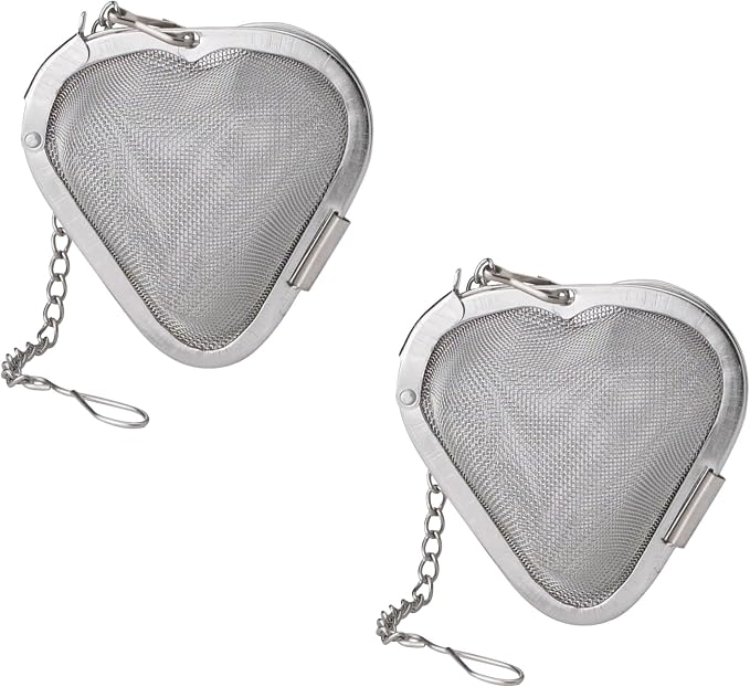 HIC Kitchen Tea Infusers, Heart-Shaped, 18/8 Stainless Steel Mesh, Set of 2, For Loose Leaf Tea and Mulling Spices