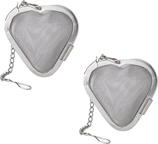 HIC Kitchen Tea Infusers, Heart-Shaped, 18/8 Stainless Steel Mesh, Set of 2, For Loose Leaf Tea and Mulling Spices