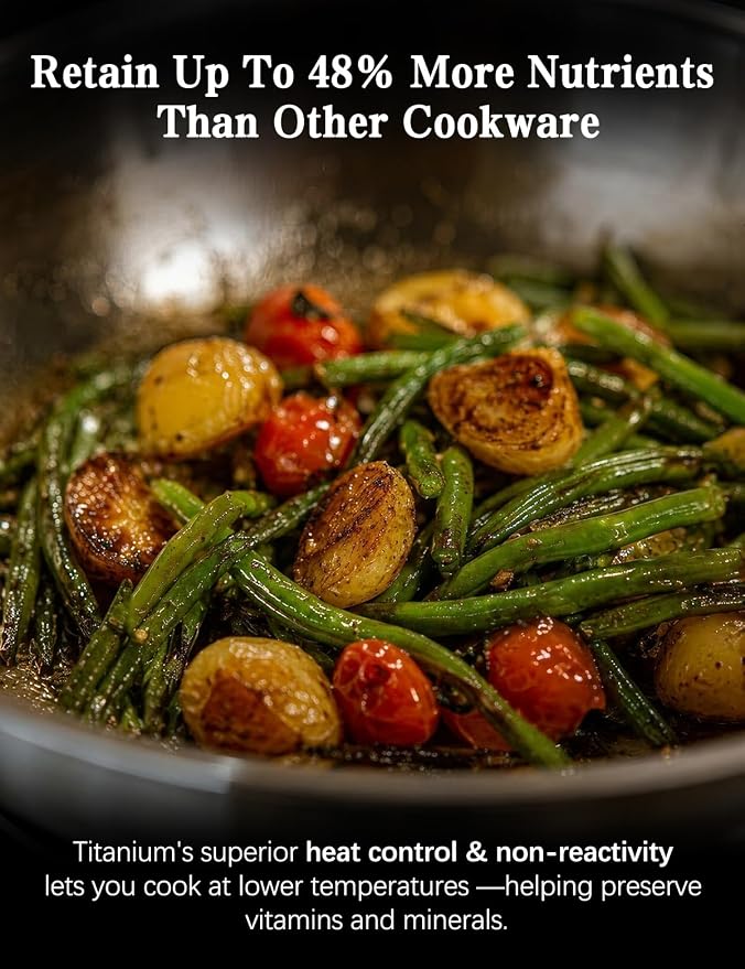 10" Titanium Pans for Cooking | Food-Grade Pure Titanium Frying Pan Pro with Lid | PFAS/PFOA/PTFE Free Nonstick Cookware | Dishwasher & Oven Safe, Kitchen Induction Compatible