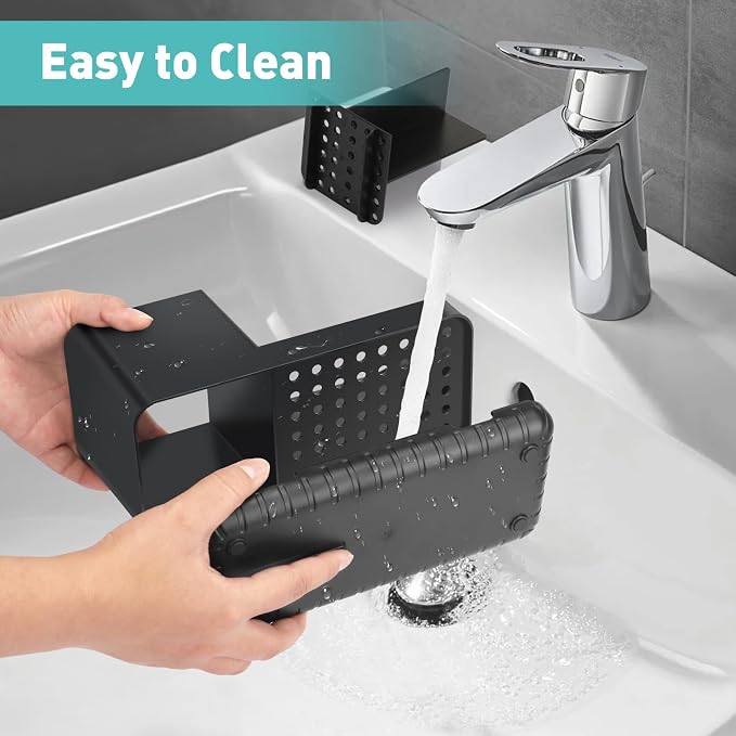 Toothbrush Holders for Bathroom Counter Organizer and Storage (Black) | Easy To Clean, Drainage, Non-Slip, Detachable, Kids Electric Toothbrush Organizer for Bathroom