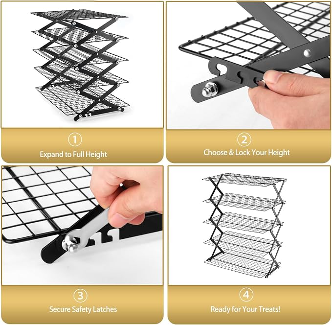 5-Tier Stackable Cooling Rack for Baking, Collapsible Wire Cookie Rack with Adjustable Heights, Non-Stick Roasting & Drying Rack for Cupcakes, Pies and Pastries, Space-Saving Kitchen Essential