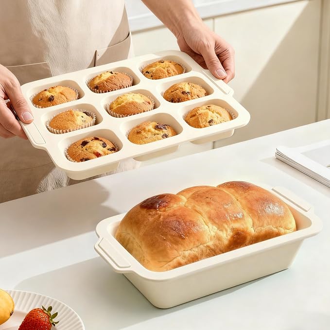 Silicone Bread Loaf Pan Set: 9.5 x 5 Inch Loaf Mold with Metal Frame | Nonstick Mini Bread Pan for Homemade - for Baking Banana Rye Cornbread Meatloaf Oven - Brownie Tray for Home Baker Toeusog