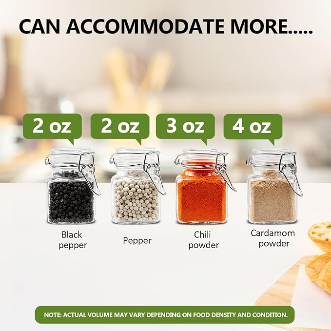 Spice Jars 20 Pack 4 oz Small Glass Jars with Airtight Hinged Lids for Herb | Spice Containers with Labels,Marker,Spoons,Funnel for Seasoning,Honey Kitchen Wedding Favors