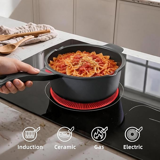 VINCHEF 4 Quart Nonstick Stockpot, Titanium Coated Saucepan with Lid, Scratch-Resistant Grey Pot, Stay Cool Handle, Induction Ready Deep Cooking Pot, PFAS & PFOA Free, Dishwasher Safe