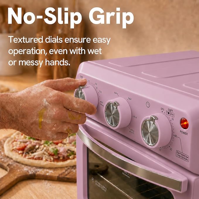 VAL CUCINA 6-in-1 Retro Air Fryer Toaster Oven Combo, Compact 12.7 QT Small Countertop Convection Oven, Fits 9" Pizza & 4 Toast, Hexagon Hybrid Heating, Enamel Baking Pan Included, Pink Color